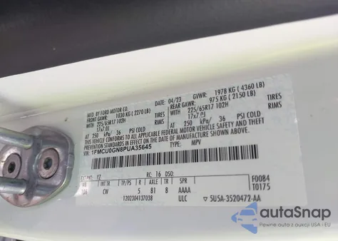 2023 Ford Escape Active z USA, uszkodzony, nr VIN 1FMCU0GN8PUA35645